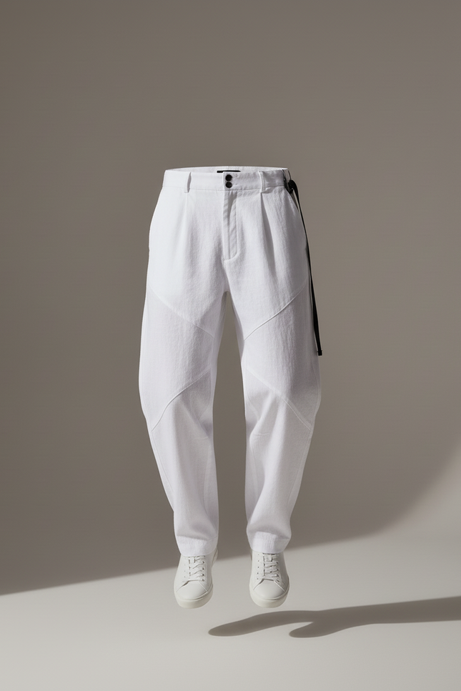 Pantalon Baggy Blanc Lin Coupe Droite Homme - vue 3