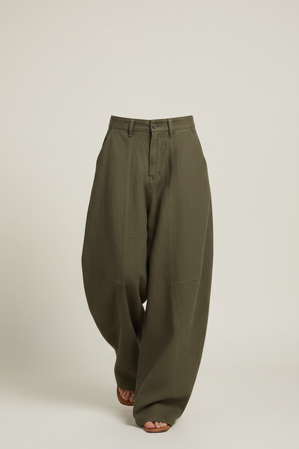 Pantalon Baggy Vert Kaki Ample Décontracté Coton - vue 3