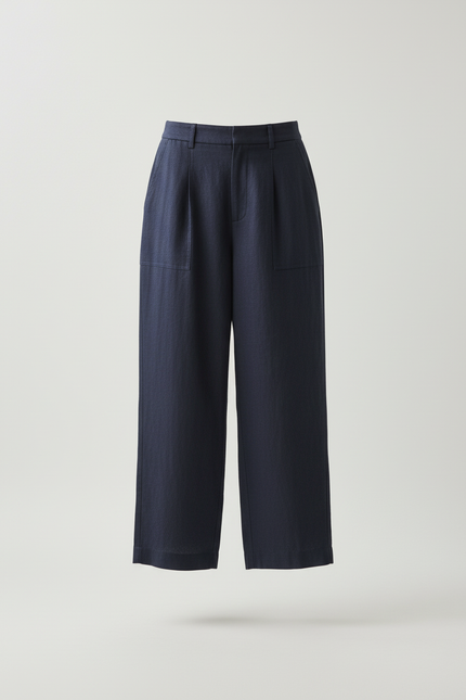 Pantalon Baggy Marine Lin Ample Taille Haute Fluide - vue 3