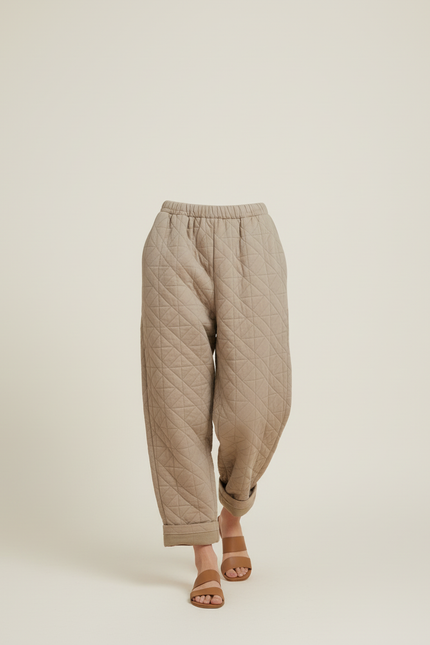 Pantalon Baggy Matelassé Beige Ample Coton Chaud - Molleton - vue 3