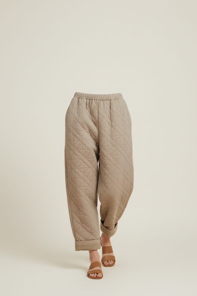Pantalon Baggy Matelassé Beige Ample Coton Chaud - Molleton - vue 3