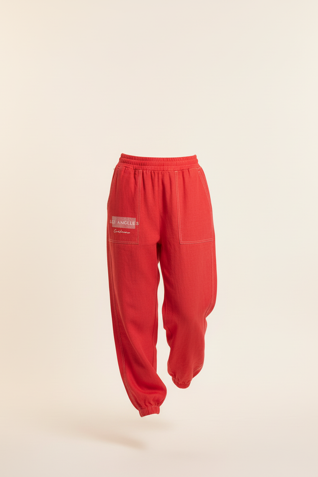 Pantalon Baggy Rouge Imprimé Ample Décontracté Femme - Molleton - vue 3