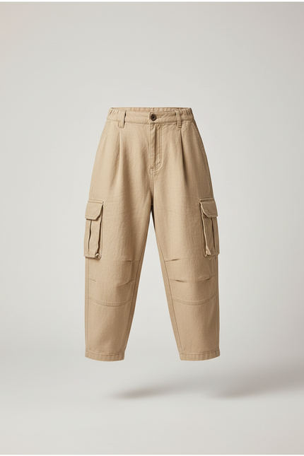 Pantalon Baggy Beige Cargo Ample Coton Enfant - Lin - vue 3
