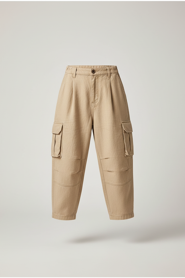 Pantalon Baggy Beige Cargo Ample Coton Enfant - Lin - vue 3