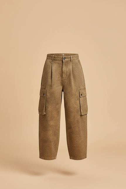 Pantalon Baggy Marron Cargo Ample Coton Enfant - vue 3