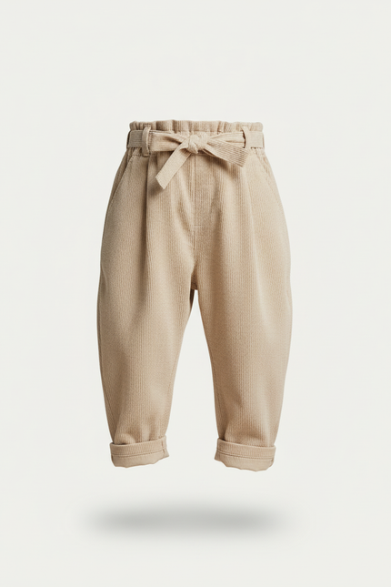 Pantalon Baggy Beige Côtelé Ample Décontracté Enfant Fille - Cordé - vue 3