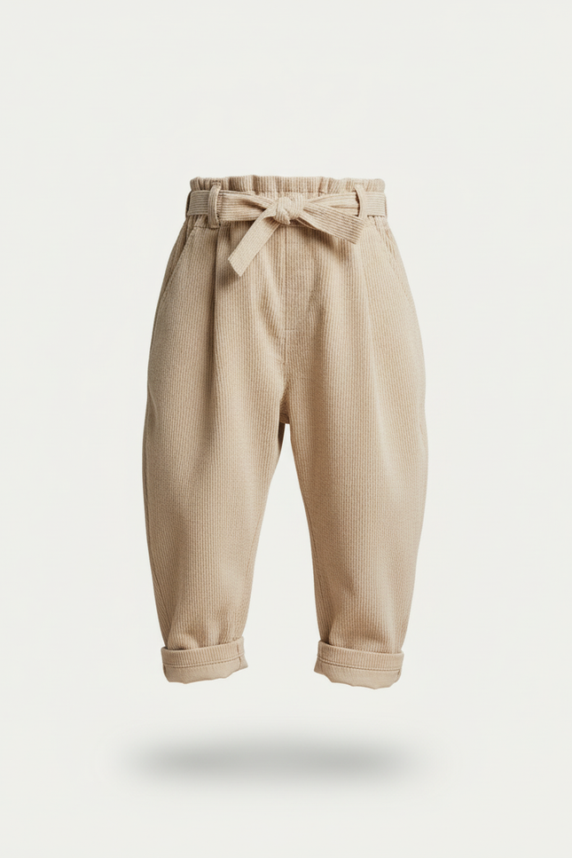 Pantalon Baggy Beige Côtelé Ample Décontracté Enfant Fille - Cordé - vue 3