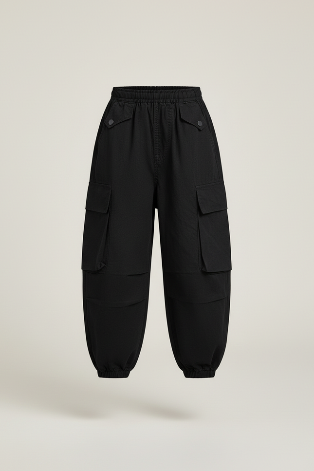 Pantalon Baggy Noir Cargo Ample Enfants Streetwear - Toile - vue 3