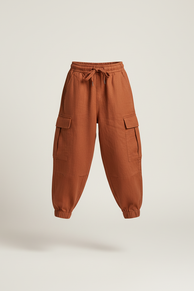 Pantalon Baggy Cargo Ample Lin Marron Enfant - vue 3