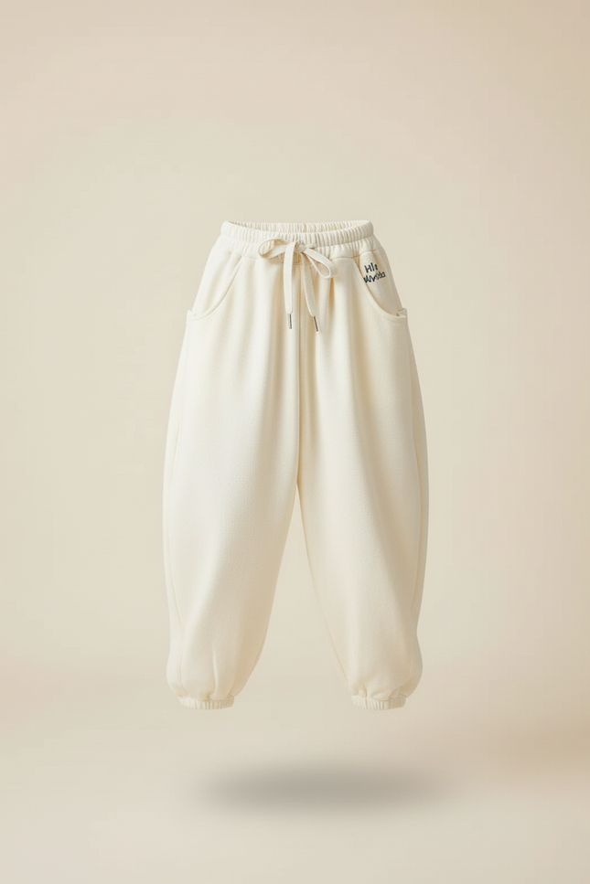 Pantalon Baggy Molletonné Écru Ample Confortable Fille - Beige - vue 3