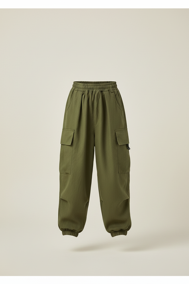 Pantalon Baggy Vert Kaki Ample Cargo Enfant - Toile - vue 3