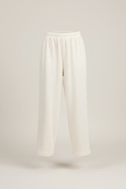 Pantalon Baggy Écru Côtelé Ample Confortable Fille - Beige Cordé - vue 3