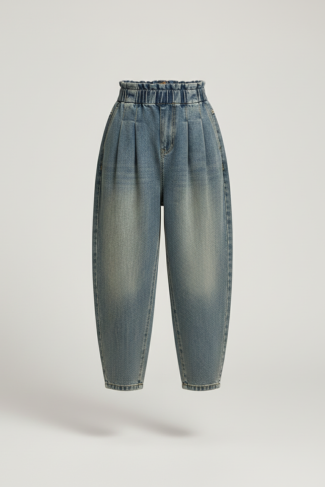 Pantalon Baggy Jean Ample Taille Haute Fille - Bleu - vue 3