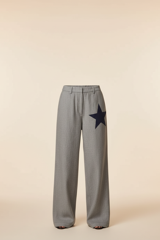 Pantalon Baggy Gris Étoile Ample Décontracté Fluide - Laine - vue 3