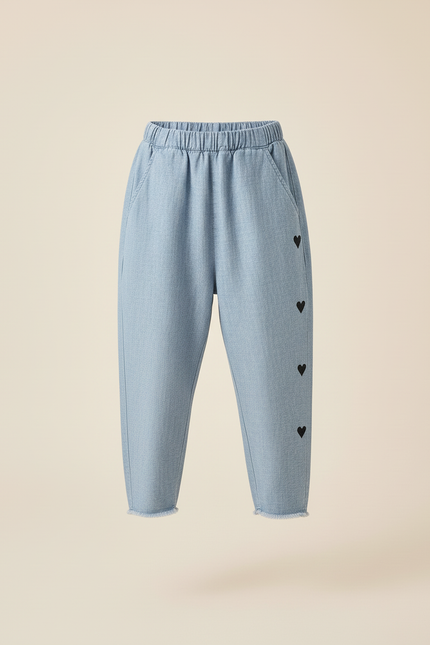 Pantalon Baggy Denim Cœurs Noirs Fille Ample - Bleu Jean - vue 3