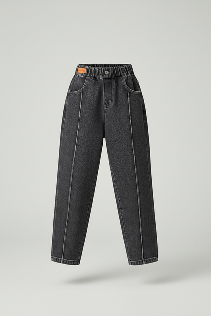 Pantalon Baggy Noir Denim Ample Couture Apparente Fille - Jean - vue 3