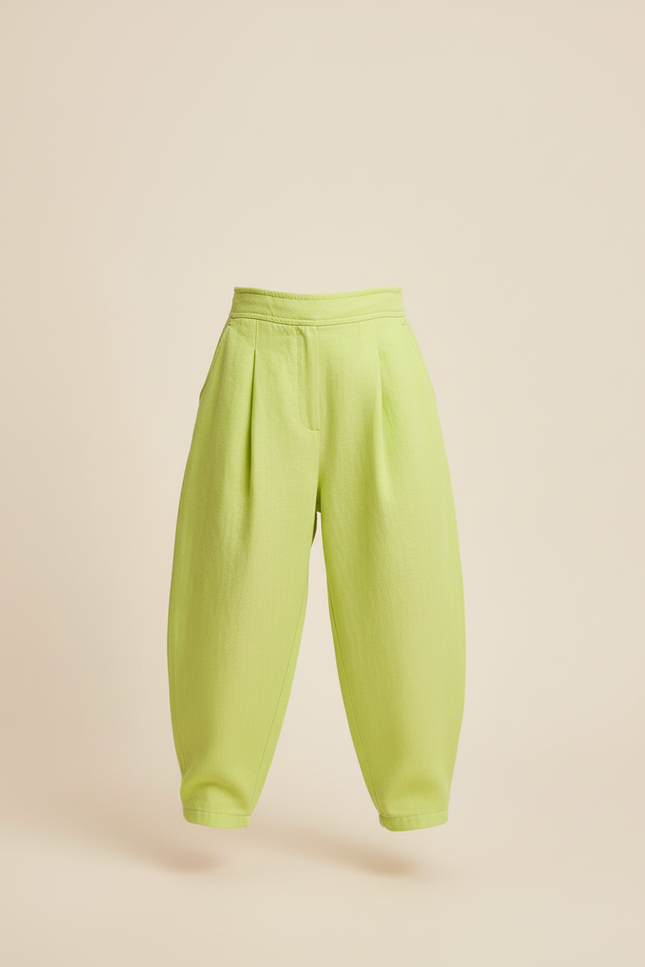 Pantalon Baggy Vert Citron Bretelles Ample Enfant - Lin - vue 3