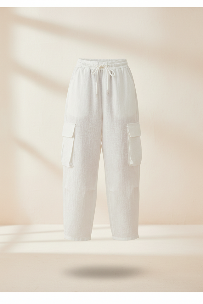 Pantalon Baggy Blanc Lin Ample Cargo Enfant - vue 3
