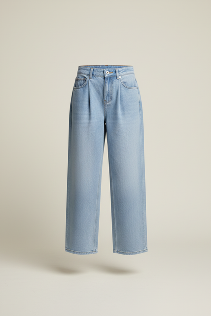 Pantalon Baggy Bleu Jean Ample Décontracté Plissé - vue 3