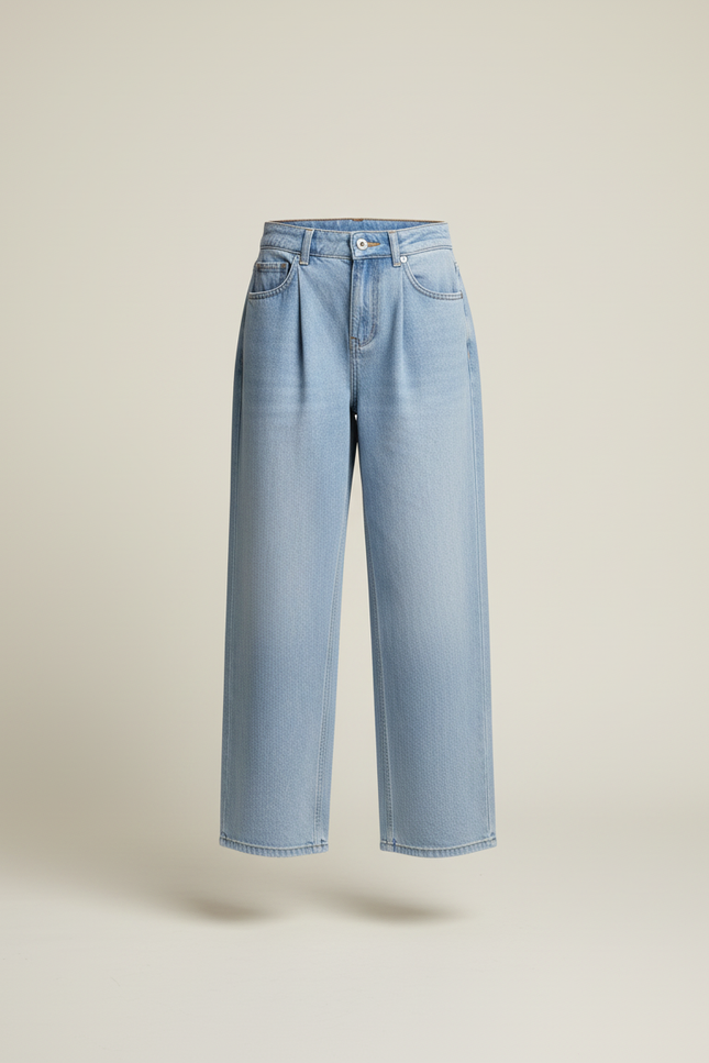 Pantalon Baggy Bleu Jean Ample Décontracté Plissé - vue 3