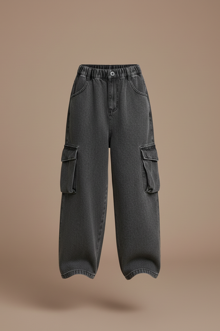 Pantalon Baggy Gris Cargo Ample Denim Enfant - Jean - vue 3