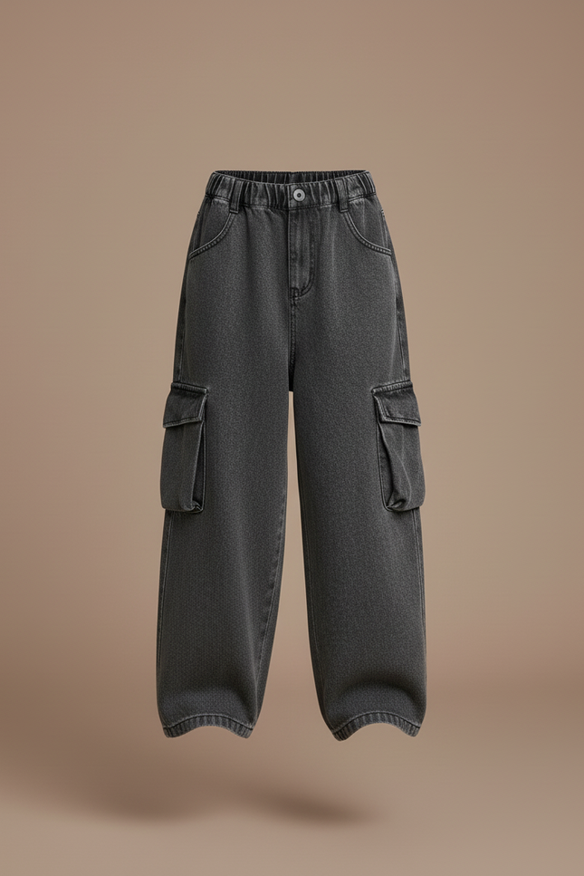 Pantalon Baggy Gris Cargo Ample Denim Enfant - Jean - vue 3
