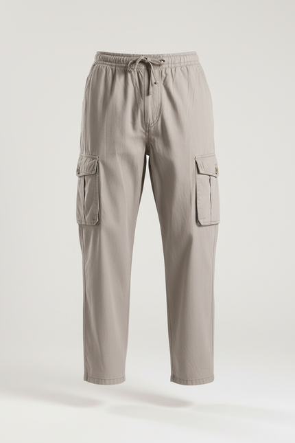 Pantalon Baggy Gris Coton Cargo Décontracté Homme - Kaki Toile - vue 3
