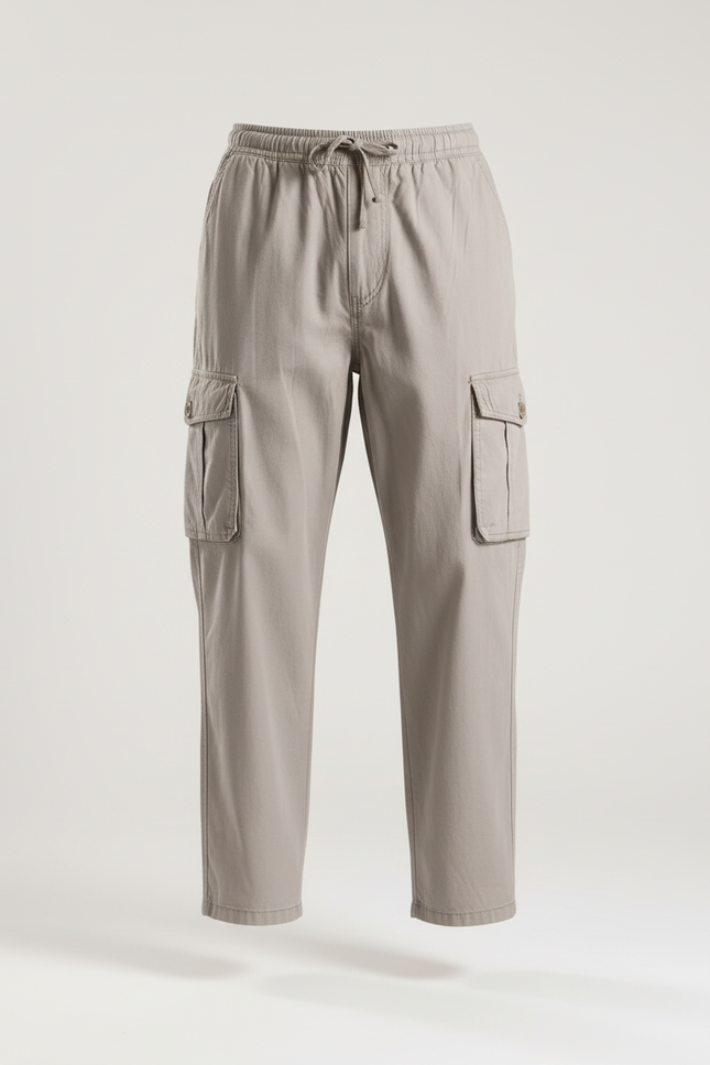 Pantalon Baggy Gris Coton Cargo Décontracté Homme - Kaki Toile - vue 3