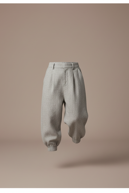 Pantalon Baggy Gris Ample Plissé Enfant Décontracté - Laine - vue 3