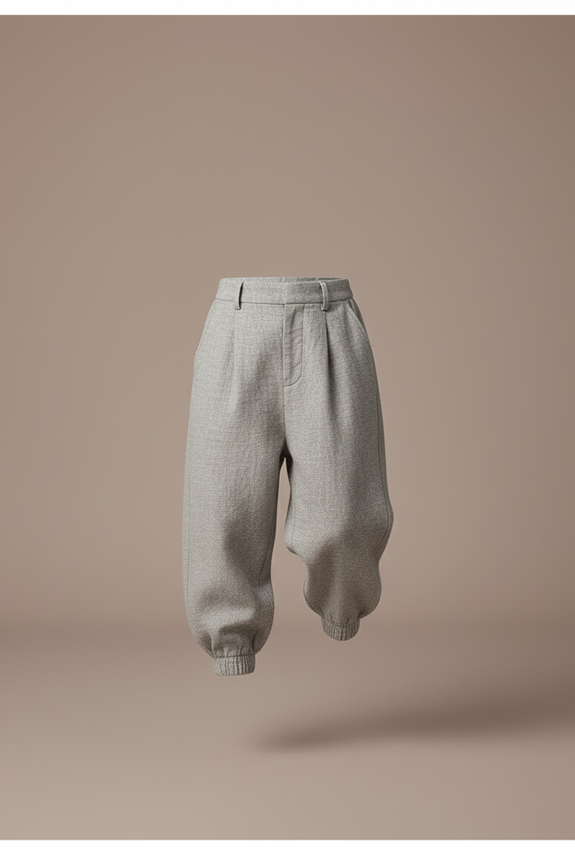 Pantalon Baggy Gris Ample Plissé Enfant Décontracté - Laine - vue 3