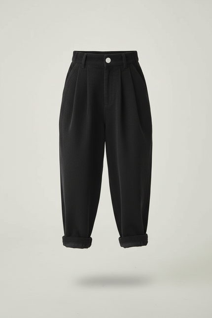 Pantalon Baggy Noir Côtelé Ample Plissé Décontracté - Cordé - vue 3