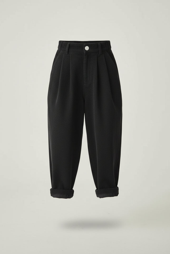 Pantalon Baggy Noir Côtelé Ample Plissé Décontracté - Cordé - vue 3