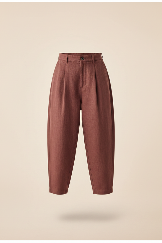 Pantalon Baggy Marron Plissé Ample Décontracté Garçon - Bordeaux Lin - vue 3