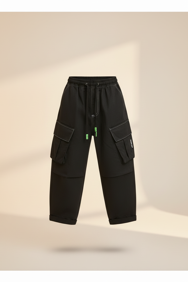 Pantalon Baggy Noir Ample Cargo Enfant Streetwear - Toile - vue 3