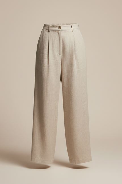 Pantalon Baggy Lin Beige Plissé Ample Femme - vue 3