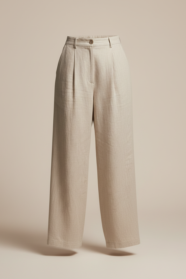 Pantalon Baggy Lin Beige Plissé Ample Femme - vue 3