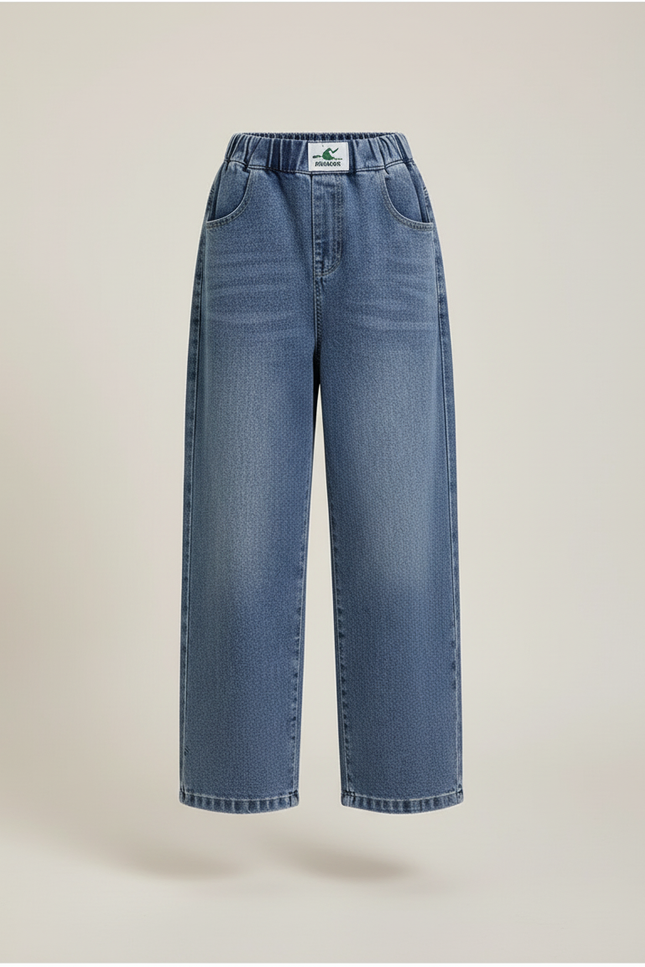 Pantalon Baggy Bleu Jean Ample Élastique Imprimé Fille - vue 3