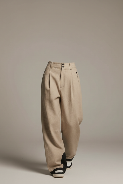 Pantalon Baggy Beige Ample Plissé Lin Femme - vue 3