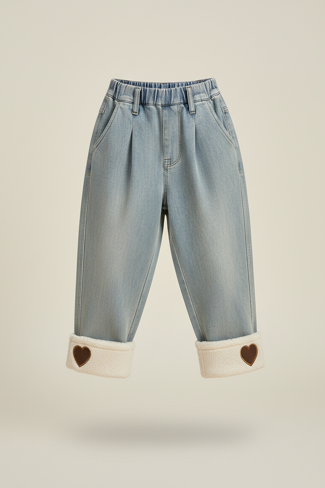 Pantalon Baggy Jean Bleu Doublé Chaud Cœur Fille - vue 3