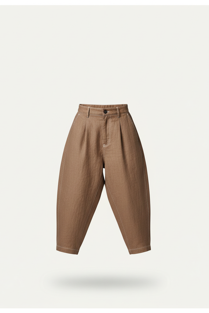 Pantalon Baggy Marron Ample Lin Enfant Décontracté - vue 3