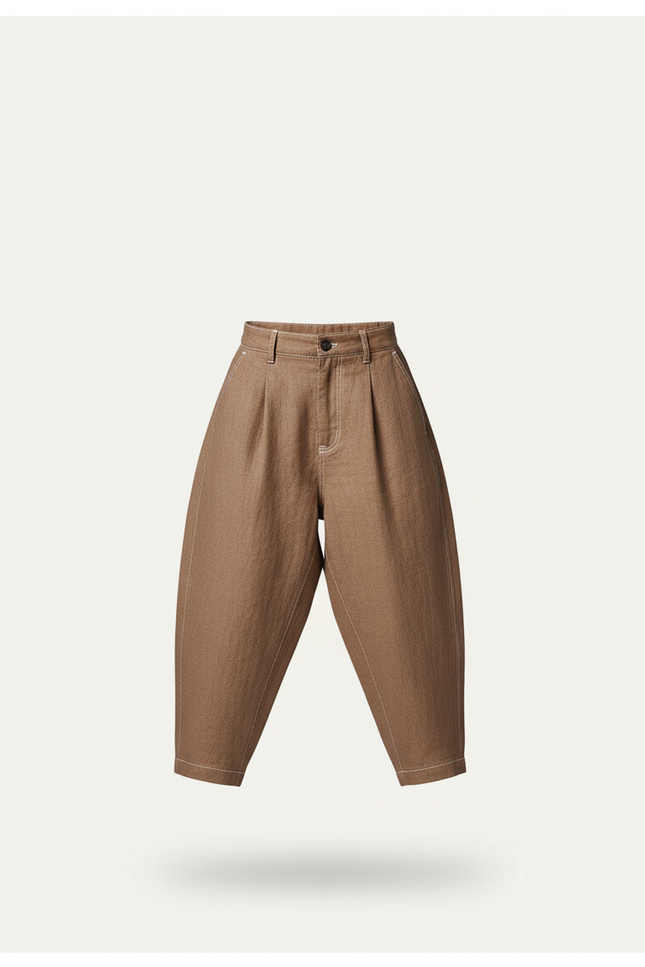Pantalon Baggy Marron Ample Lin Enfant Décontracté - vue 3