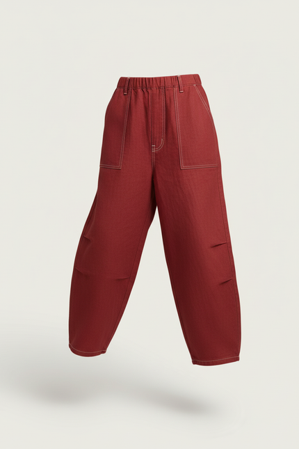Pantalon Baggy Rouge Ample Coton Enfant - Bordeaux - vue 3