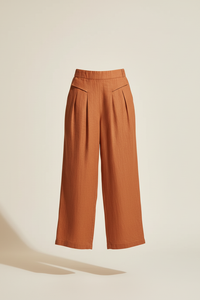 Pantalon Baggy Orange Brûlé Ample Lin Taille Haute - vue 3