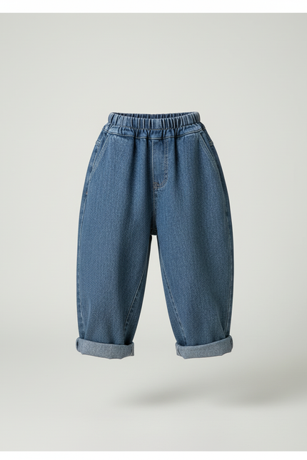 Pantalon Baggy Jean Denim Ample Enfant Décontracté Coton - Bleu - vue 3