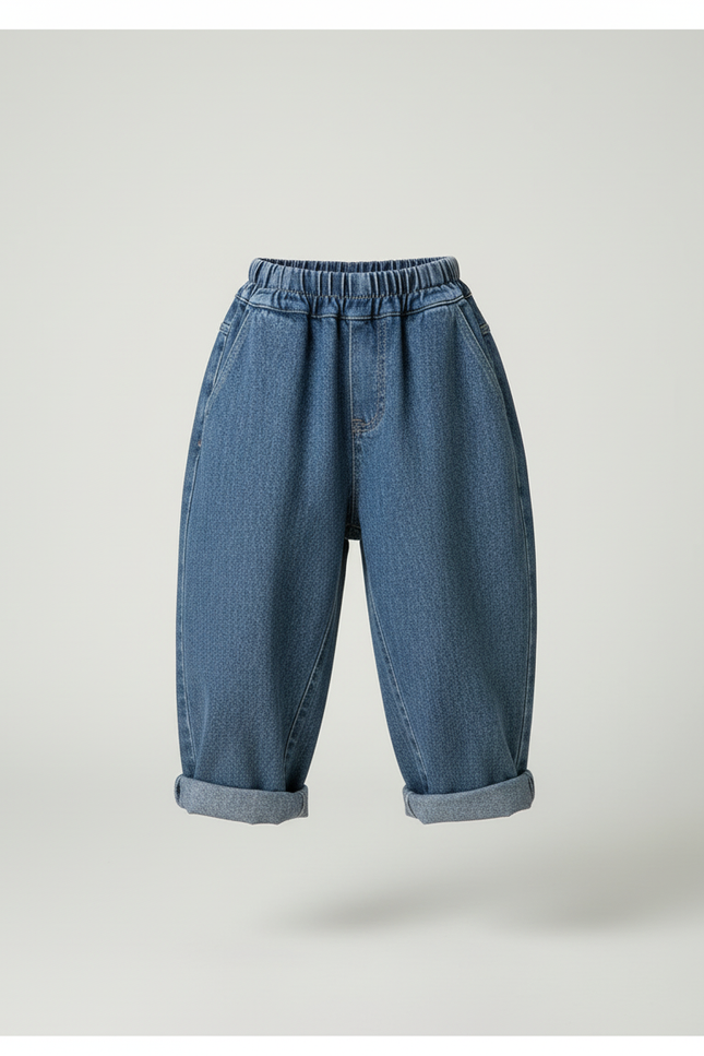 Pantalon Baggy Jean Denim Ample Enfant Décontracté Coton - Bleu - vue 3