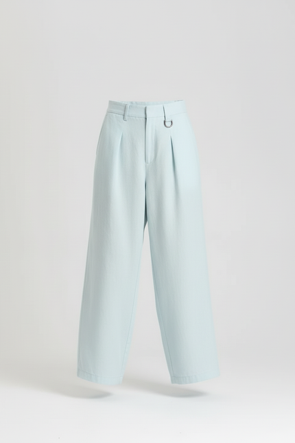 Pantalon Baggy Bleu Ciel Plissé Lin Ample Femme - vue 3