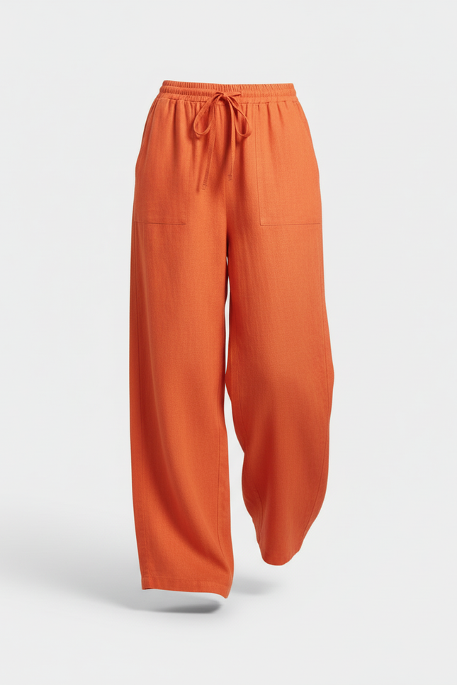 Pantalon Baggy Orange Lin Ample Fluide Femme - vue 3