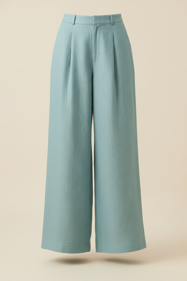 Pantalon Baggy Bleu Ciel Lin Ample Plissé Femme - vue 3