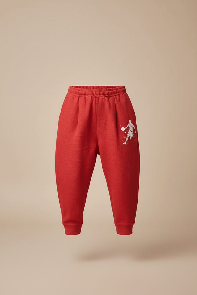 Pantalon Baggy Rouge Imprimé Basketball Décontracté Garçon - Lin - vue 3