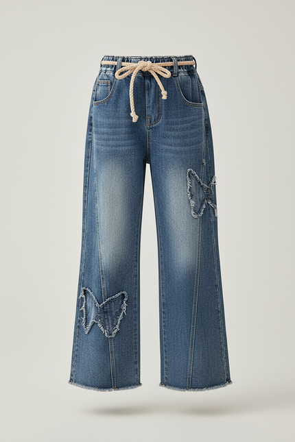 Pantalon Baggy Jean Bleu Papillons Ample Fille - vue 3